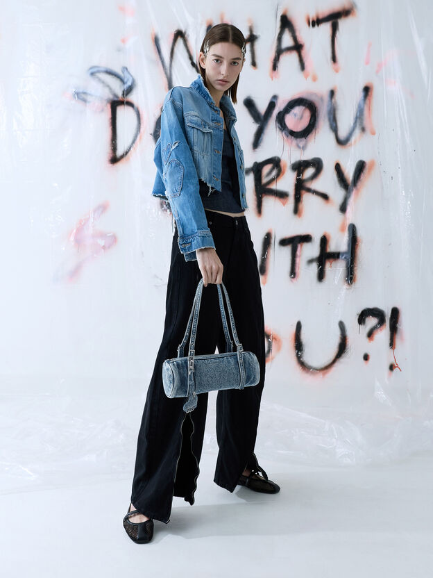 Rey Denim Elongated Shoulder Bag, Denim Blue, hi-res