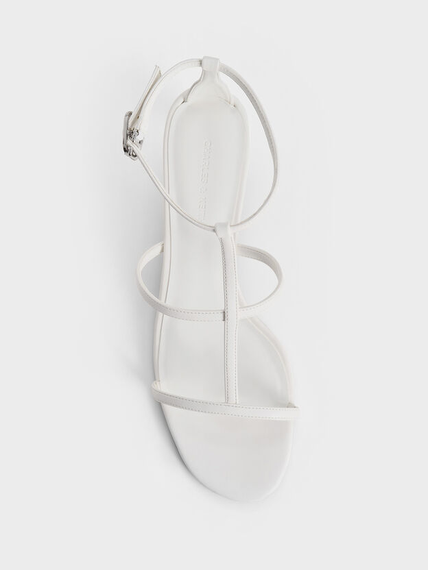 T-Bar Kitten-Heel Ankle-Strap Sandals, White, hi-res