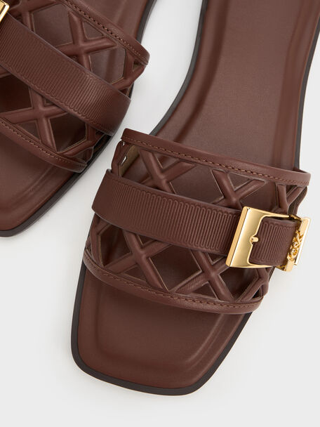 Whitney Leather Cut-Out Slide Sandals, Brown, hi-res