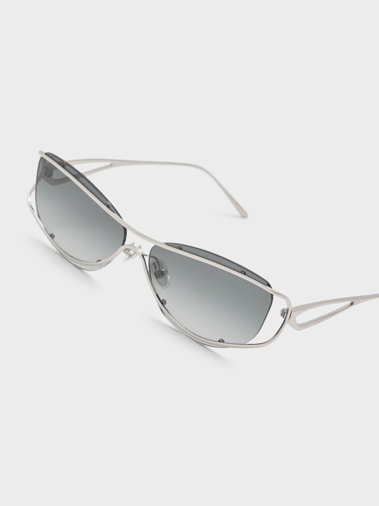 Ainsley Geometric Sunglasses, Silver, hi-res