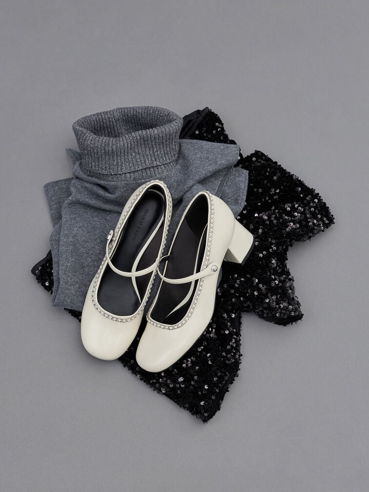 Braided-Chain Block-Heel Mary Jane Pumps, Chalk, hi-res