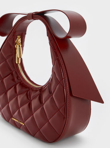 Janie Quilted Bow-Handle Crescent Bag, Burgundy, hi-res