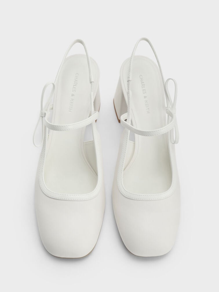 Bow Slingback Mary Jane Pumps, White, hi-res