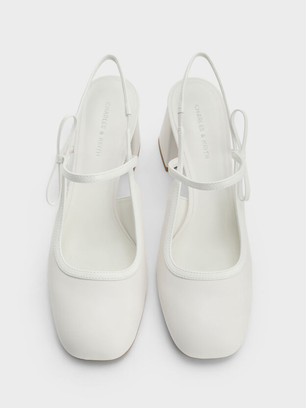 Bow Slingback Mary Jane Pumps, White, hi-res