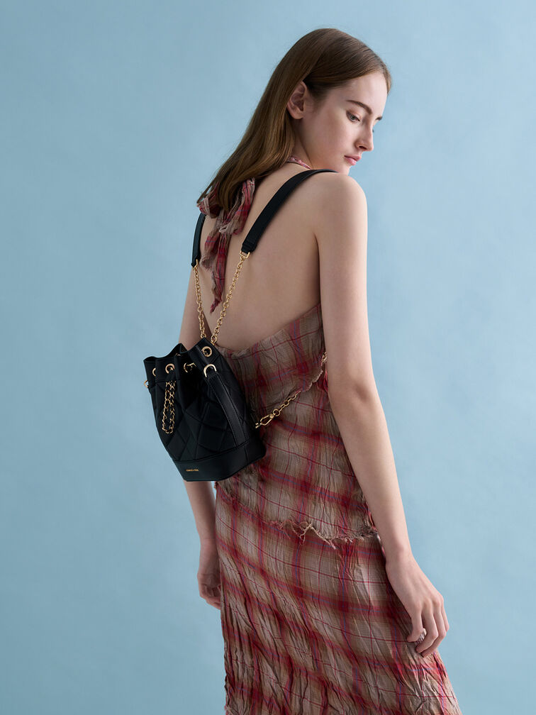 Julia Quilted Two-Way Bucket Bag, Black, hi-res