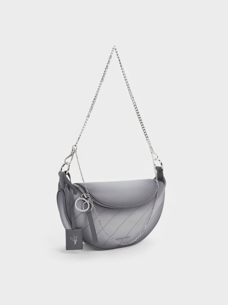 Philomena Half-Moon Crossbody Bag, Grey, hi-res