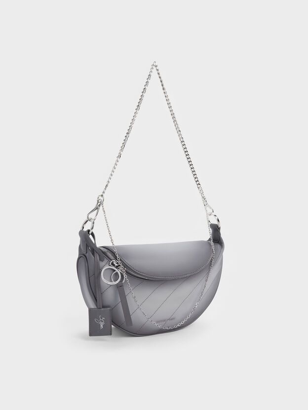 Philomena Half-Moon Crossbody Bag, Grey, hi-res