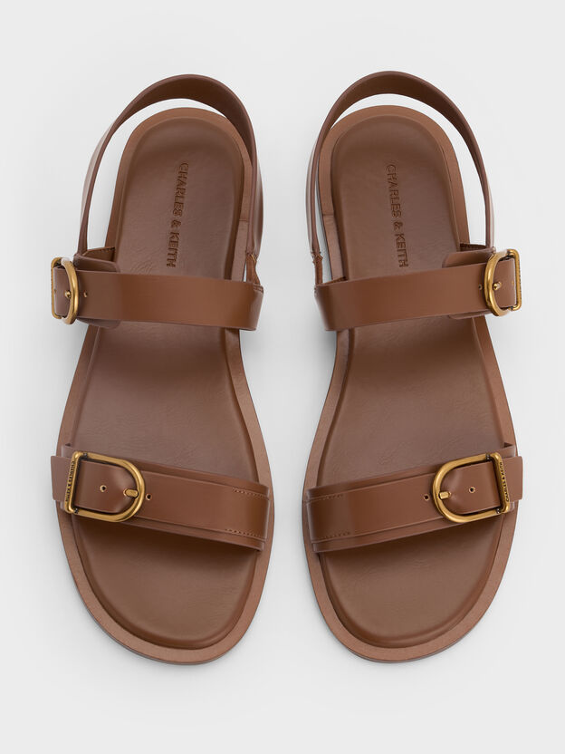 Double-Strap Slingback Sandals, Brown, hi-res