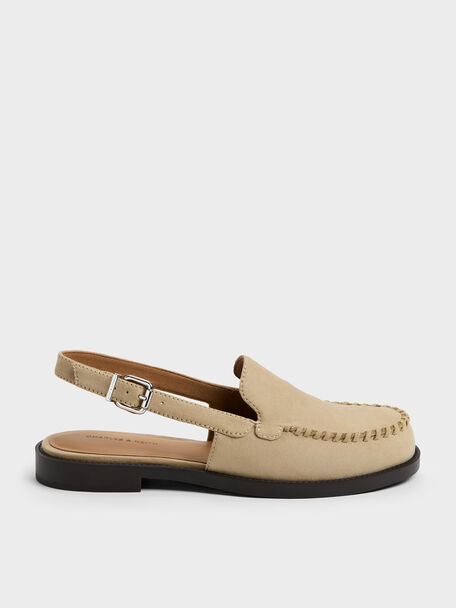 Gale Faux Suede Slingback Loafers, Beige, hi-res