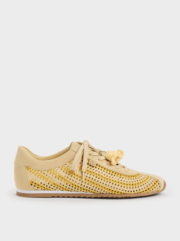 Jace Crochet & Suede Flower Sneakers, Yellow, hi-res