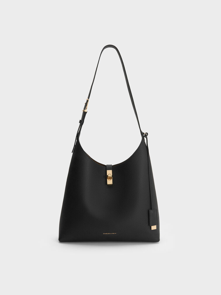 Chance Turn-Lock Hobo Bag, Black, hi-res