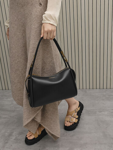 Lyla Tubular Slouchy Shoulder Bag, Black, hi-res