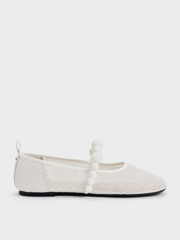 Leather Mesh Beaded Mary Jane Flats, Chalk, hi-res