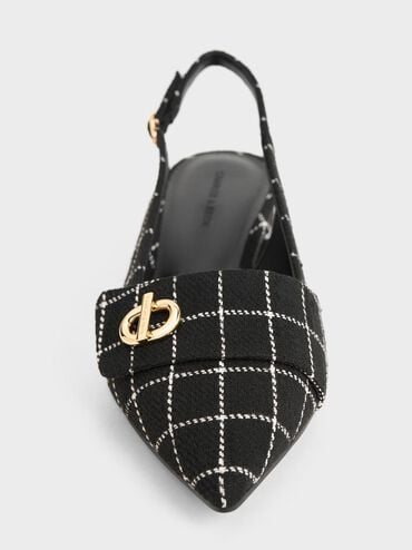 Marley Tweed Slingback Pumps, Black Textured, hi-res