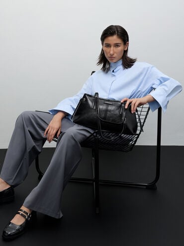 Noane Elongated-Handle Shoulder Bag, Noir, hi-res