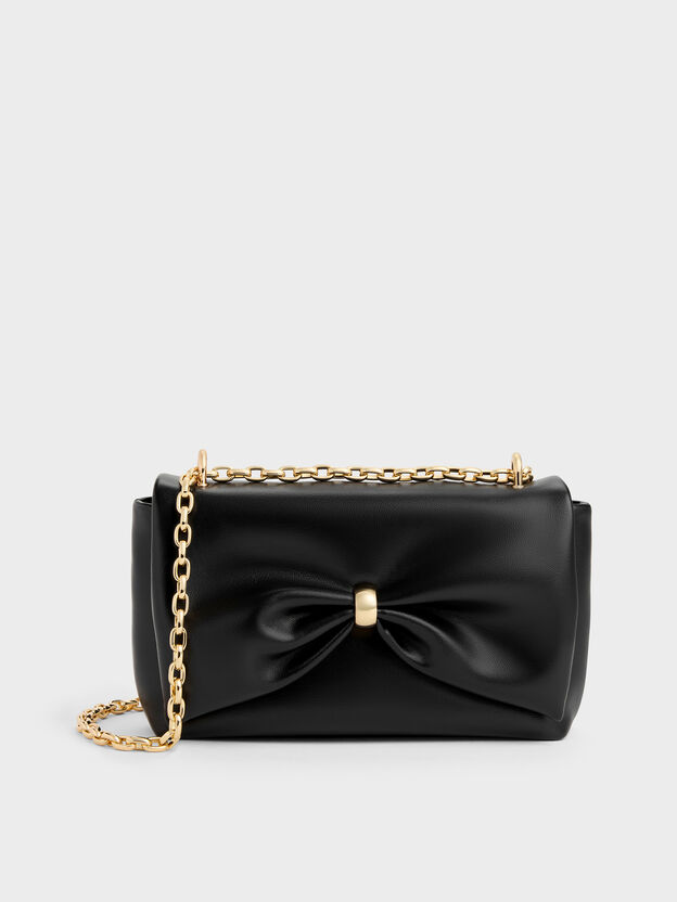 Halsey Ruched Chain Shoulder Bag, Black, hi-res