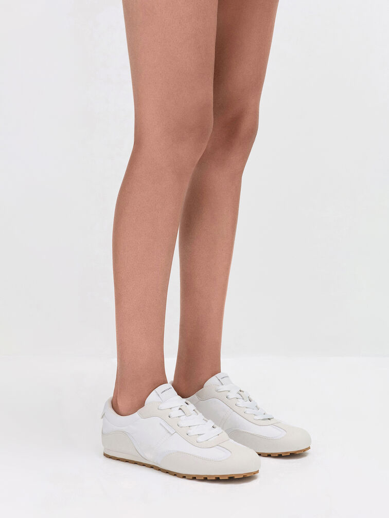 Nylon Contrast-Panel Sneakers, White, hi-res