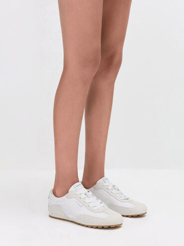 Nylon Contrast-Panel Sneakers, White, hi-res