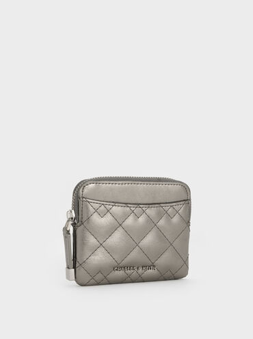 Duo Metallic Quilted Card Holder, Pewter, hi-res