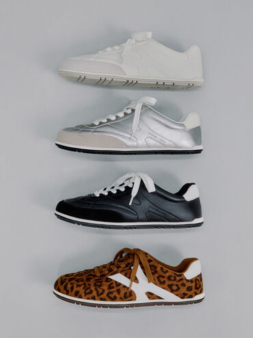 Faux Suede Leopard-Print Low-Top Sneakers, Animal Print Brown, hi-res