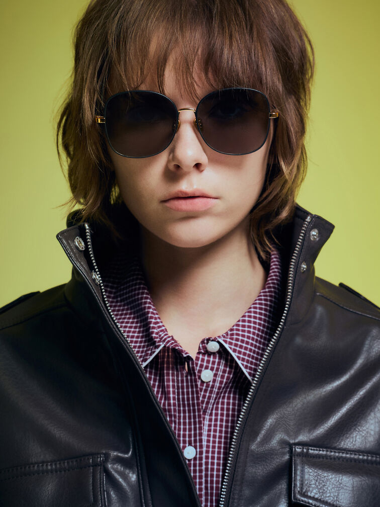 Ivette Butterfly Sunglasses, Black, hi-res