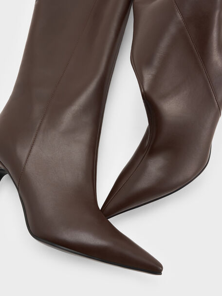 Pointed Stiletto Knee-High Boots, Dark Brown, hi-res