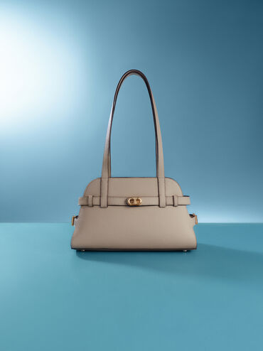Aubrielle Belted Shoulder Bag, Taupe, hi-res