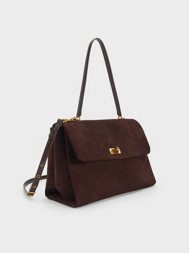 Kerry Recycled Suede Top Handle Satchel Bag, Espresso Brown, hi-res