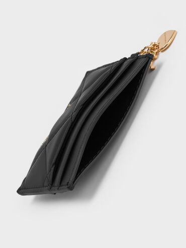 Arrietty Quilted Card Holder, Black, hi-res