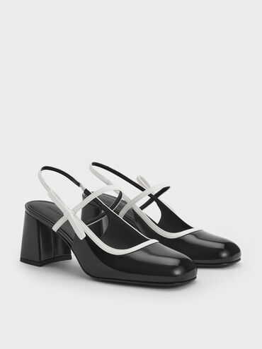 Two-Tone Bow Slingback Mary Jane Pumps, Black Box, hi-res