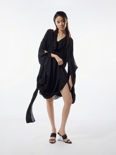 Mesh Sculptural-Heel Wedges, Black Textured, hi-res