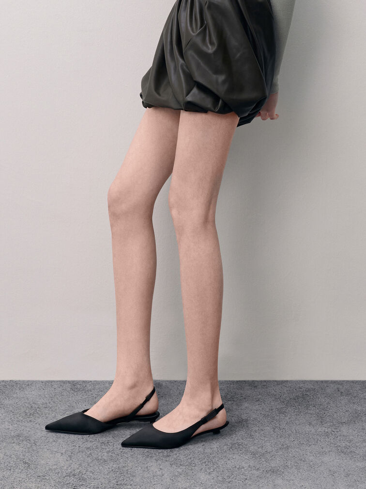 Brantley Bow Slingback Kitten Heels, Black Textured, hi-res