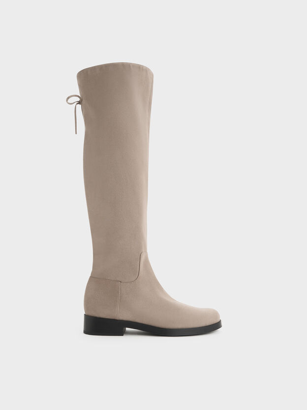 Louisa Faux Suede Fold-Over Thigh-High Boots, Taupe, hi-res