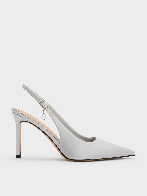 Teardrop-Crystal Pointed Slingback Pumps, Silver, hi-res