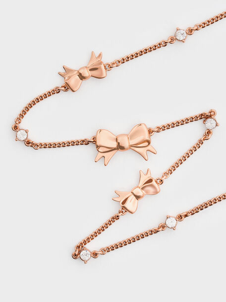 Paige Bow Crystal Necklace, Rose Gold, hi-res