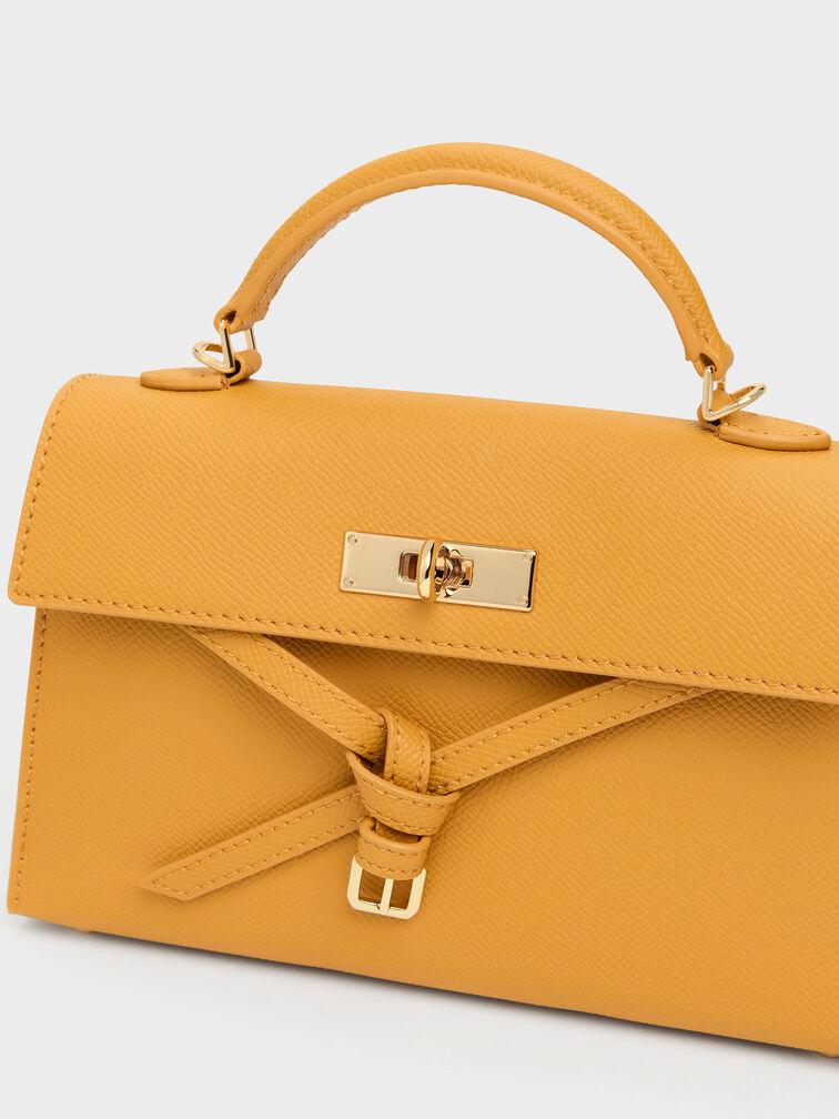 Tricha Knotted-Belt Top Handle Bag, Saffron Yellow, hi-res