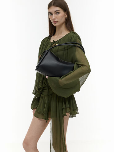 Lyla Tubular Slouchy Shoulder Bag, Black, hi-res