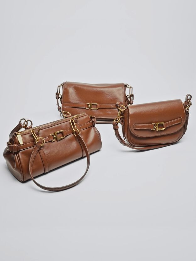 Gwynne Metallic-Buckle Belted Shoulder Bag, Chocolate, hi-res