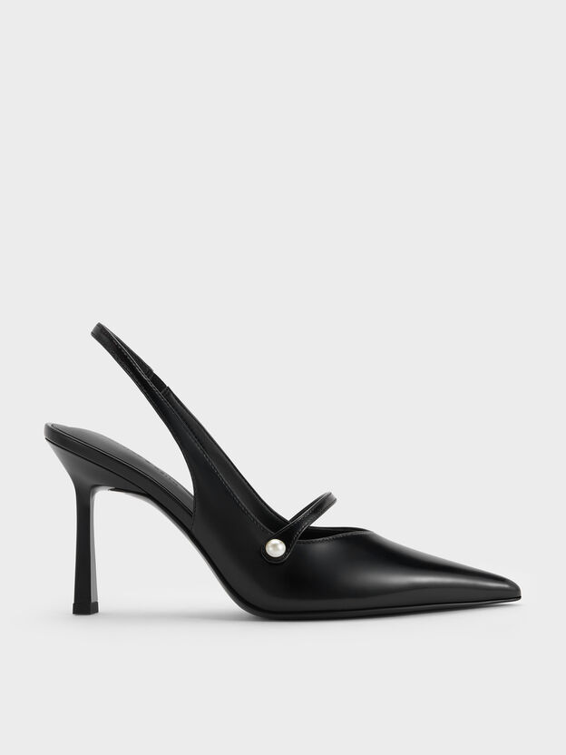 Helena Pearl Pointed Slingback Pumps, Black Box, hi-res