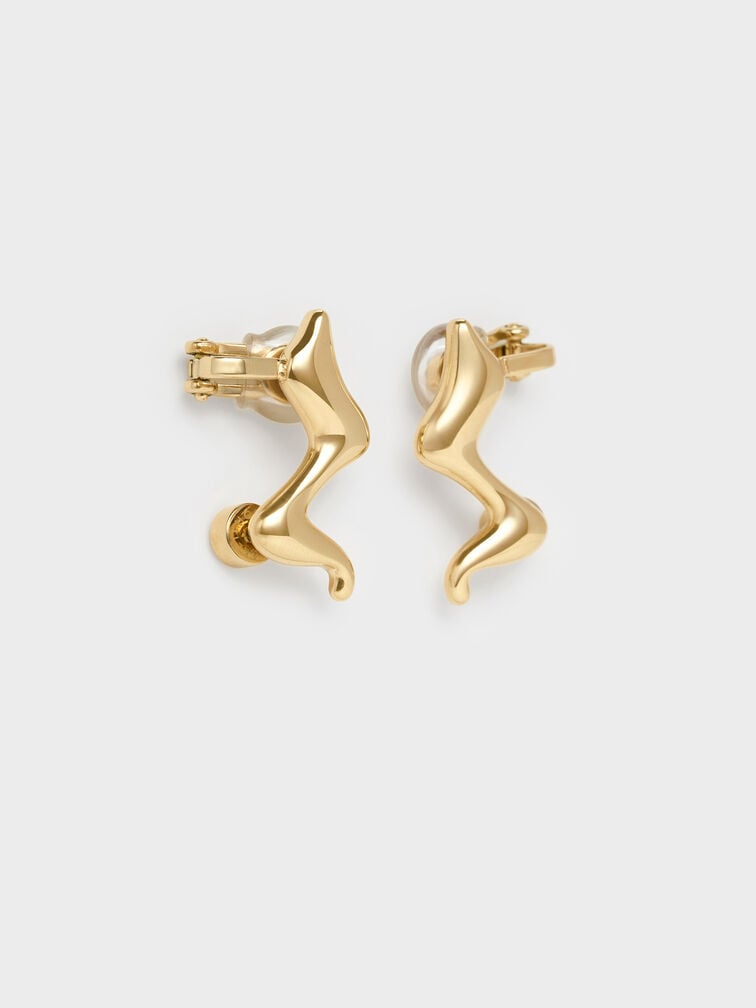 Emilia Wavy Stud Earrings, Gold, hi-res