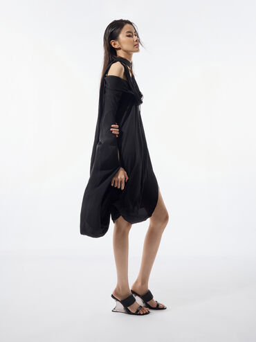 Mesh Sculptural-Heel Wedges, Black Textured, hi-res