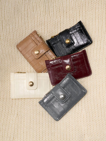 Donna Crinkle-Effect Panelled Card Holder, Black, hi-res