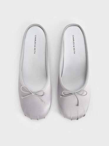 Satin Bow Flat Mules, Silver, hi-res