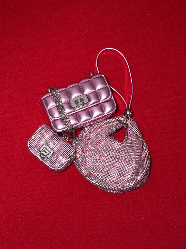 Crystal-Embellished Two-Way Bag, Pink, hi-res