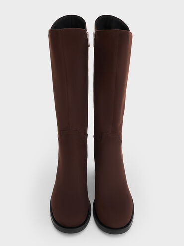 Masei Faux Suede Grommet-Strap Knee-High Boots, Dark Brown, hi-res