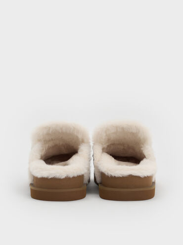 Recycled-Fur Flatform Mules, Brown, hi-res