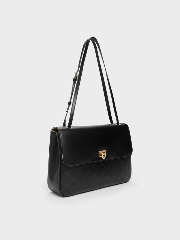 Connie Quilted Shoulder Bag, Black, hi-res