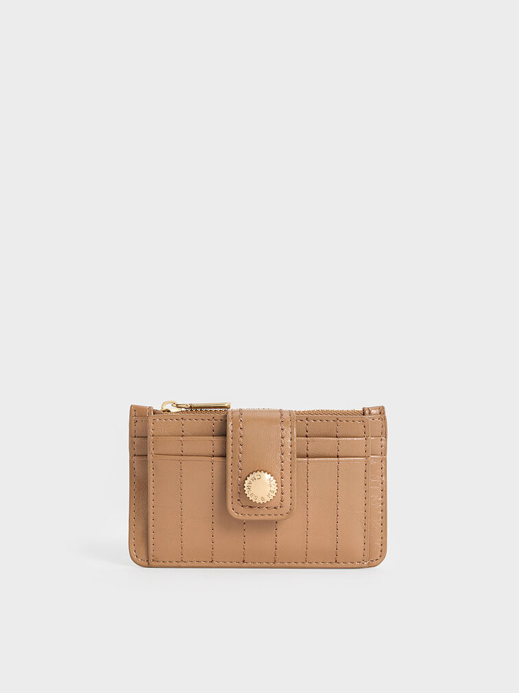 Donna Crinkle-Effect Panelled Card Holder, Tan, hi-res