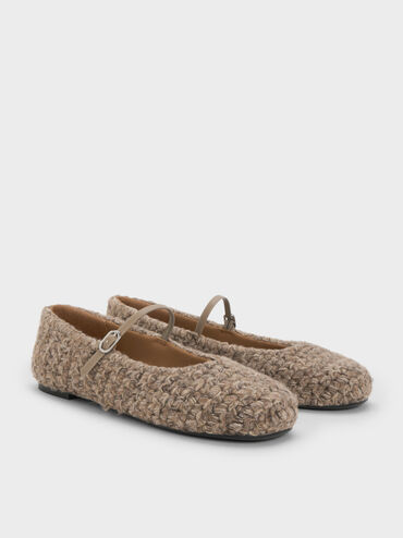 Crochet Mary Jane Flats, Taupe, hi-res