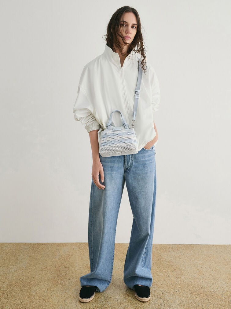 Ida Checkered Knotted Handle Tote Bag​, Sea Salt Blue, hi-res